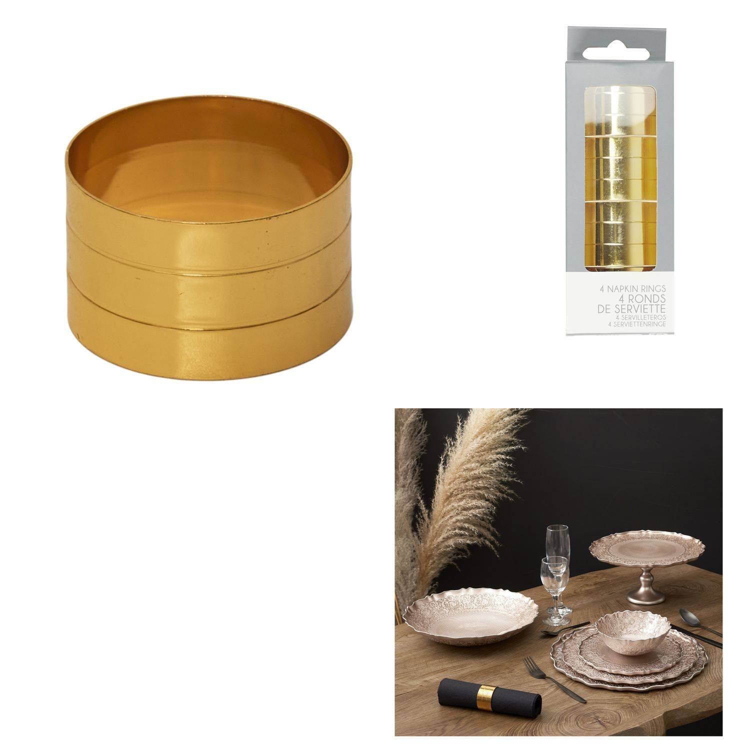 The Home Deco Factory - Lot de 4 ronds de serviette - Doré - The Home Deco Factory - Imagen 3