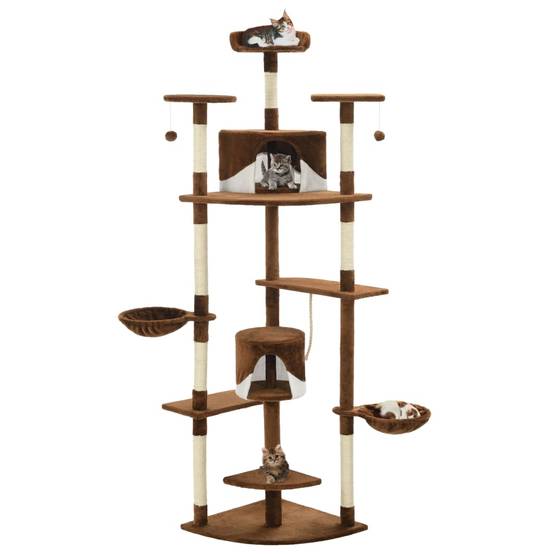Arbre à chat bois et sisal marron et blanc 103 x 77 x 203 cm - PANGIVO - Image 1