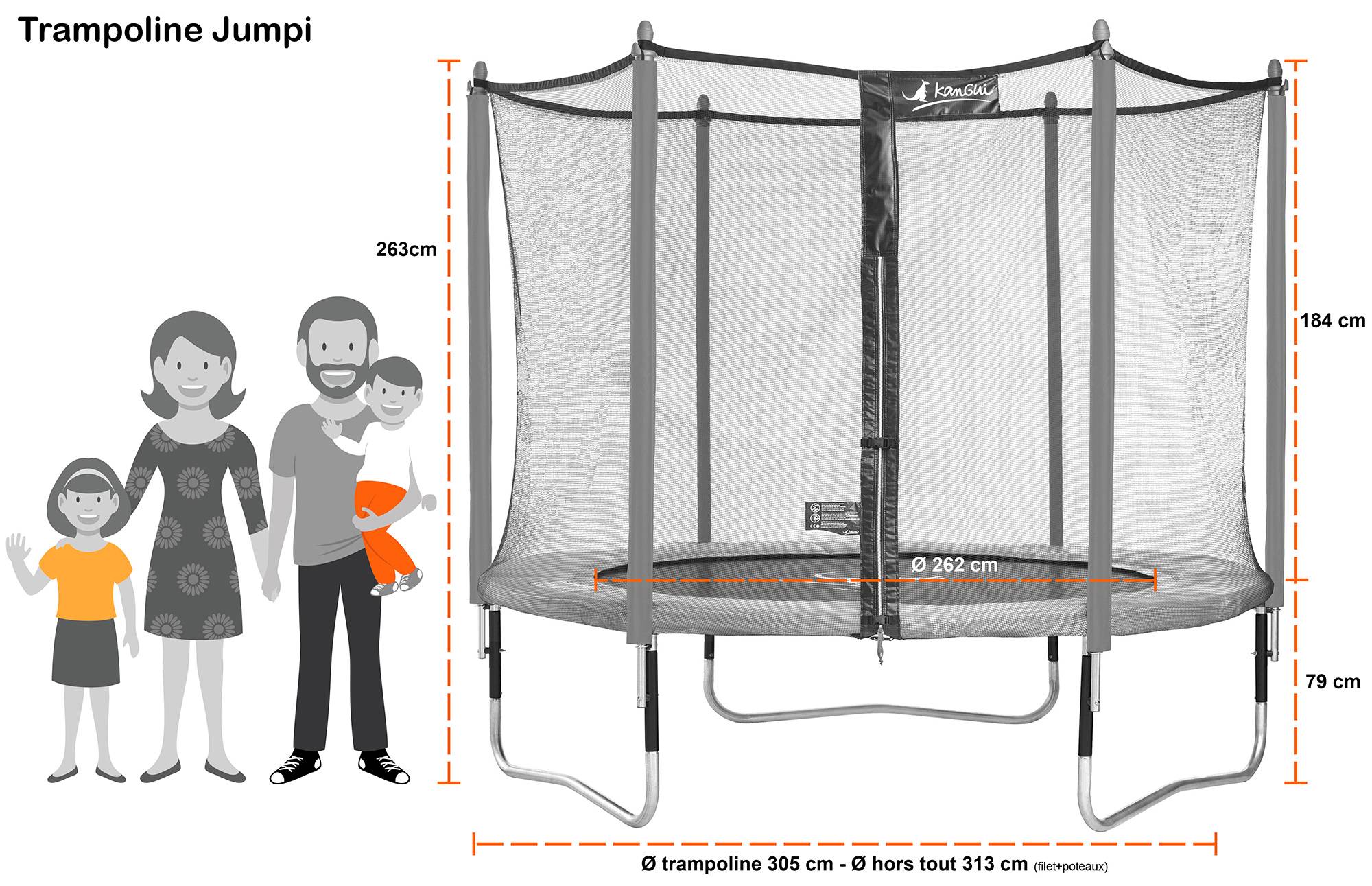 Kangui - Trampoline jardin Ø 300 cm + filet + échelle + bâche - JUMPI 300 - Taupe/Vert Kangui - Image 6