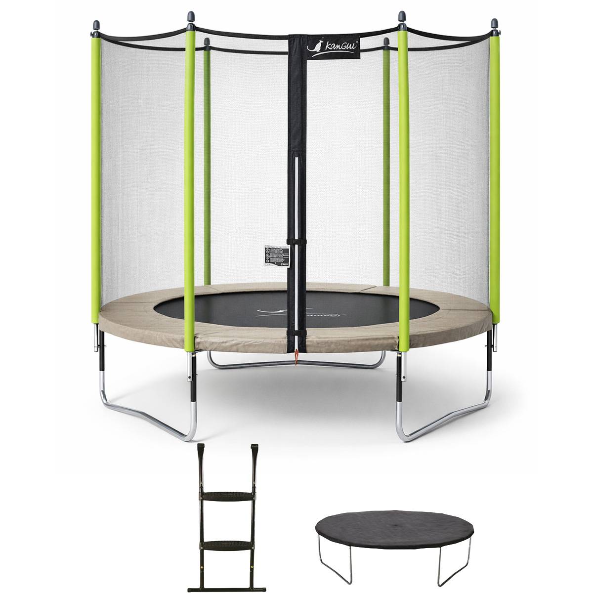 Kangui - Trampoline jardin Ø 300 cm + filet + échelle + bâche - JUMPI 300 - Taupe/Vert Kangui - Image 1