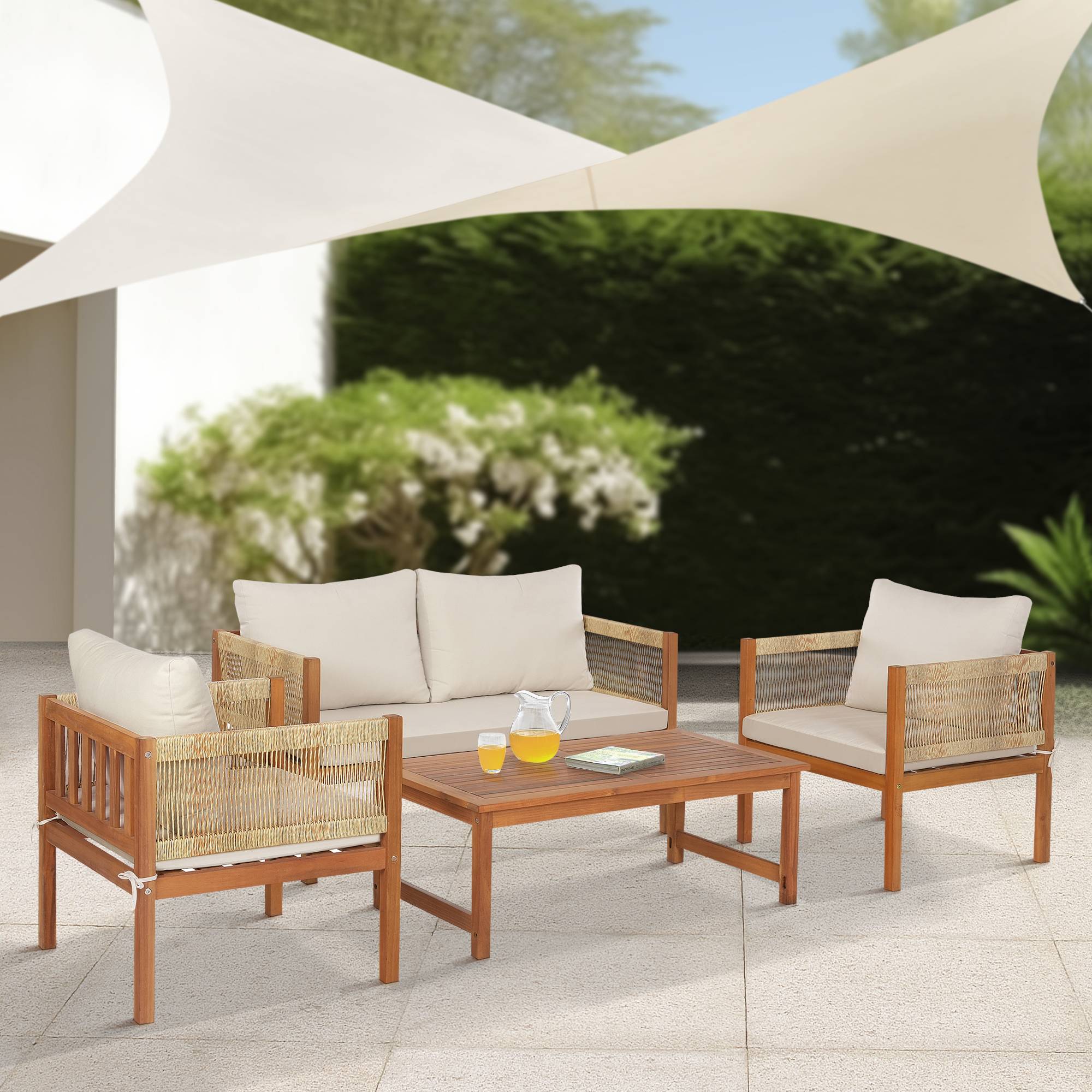 Casa.Pro - Salon de jardin 4 pièces Cannole bois d'acacia naturel beige casa.pro - Imagen 2