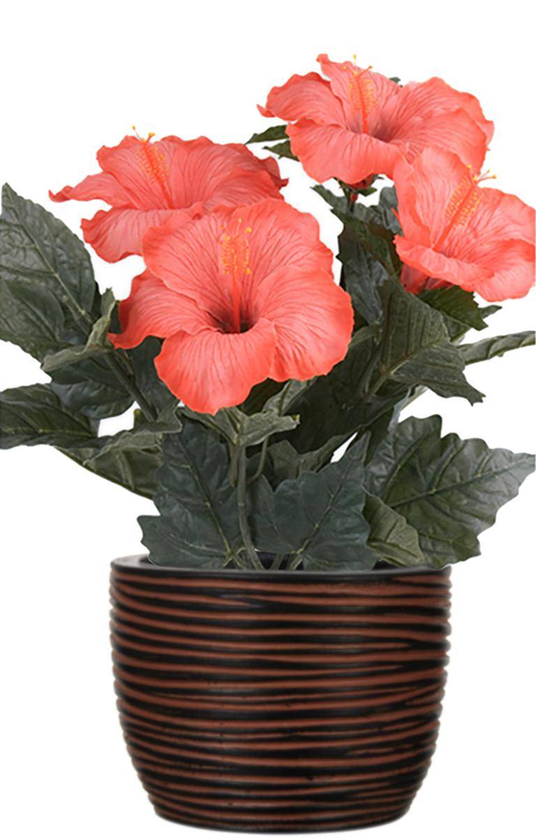 Artificielles - Hibiscus artificiel en pot H 38 cm 6 têtes rouge - Imagen 2