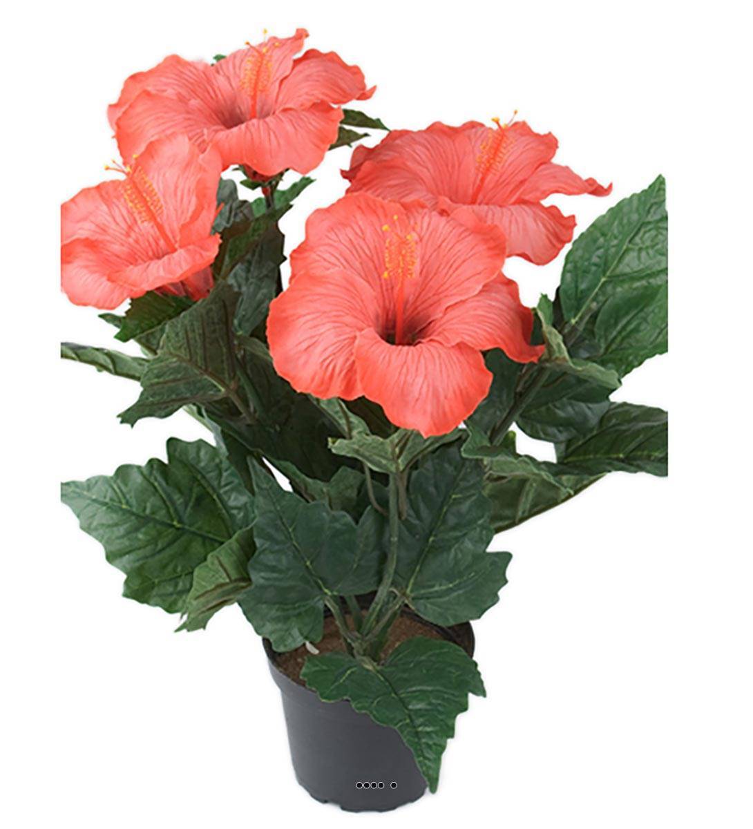 Artificielles - Hibiscus artificiel en pot H 38 cm 6 têtes rouge - Imagen 1