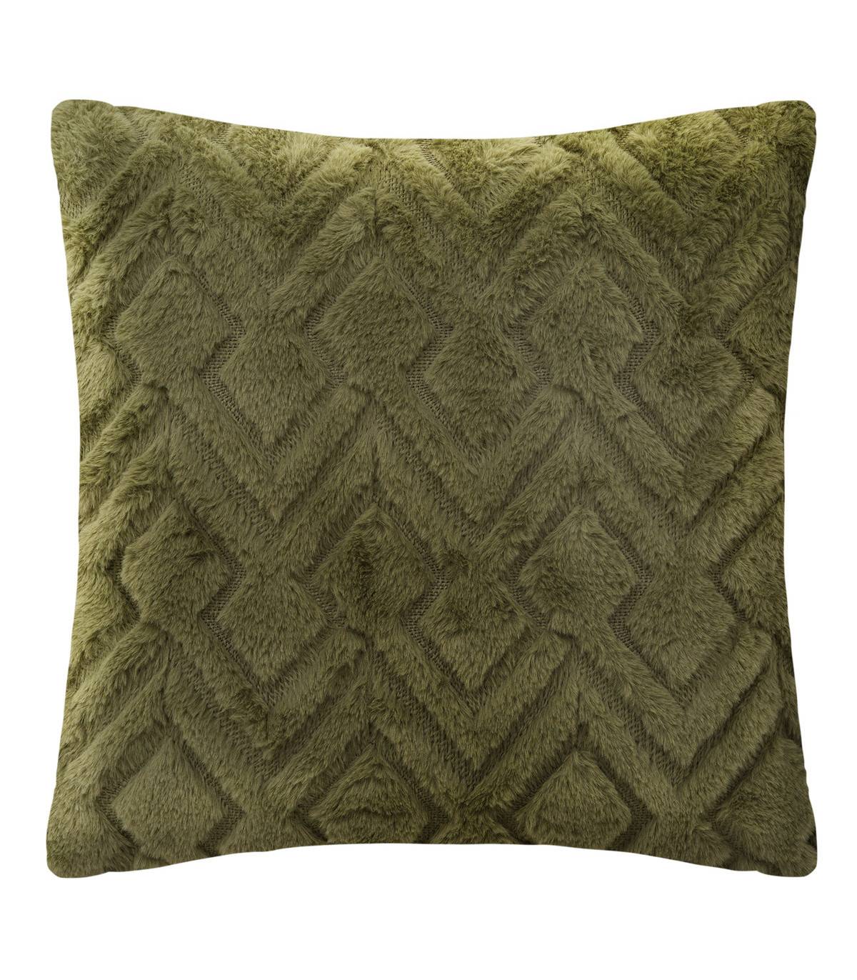 Coussin en Flanelle et Fourrure Vert Kaki 45 x 45 cm - Imagen 1