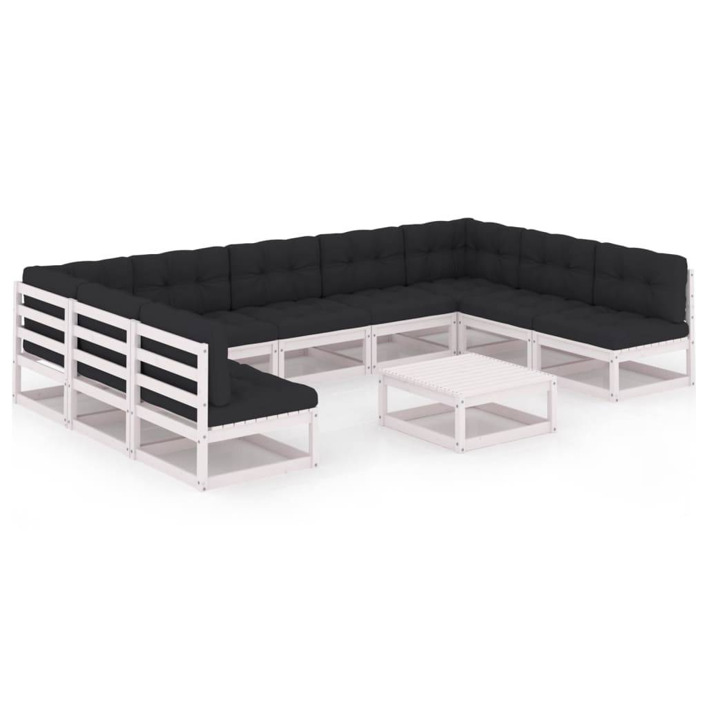 Helloshop26 - Salon de jardin meuble d'extérieur ensemble de mobilier 10 pièces avec coussins blanc bois de pin massif - Imagen 1