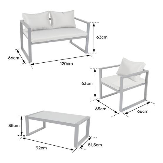 Salon de jardin IBIZA en tissu gris 4 places - aluminium blanc - HAPPY GARDEN - Imagen 6