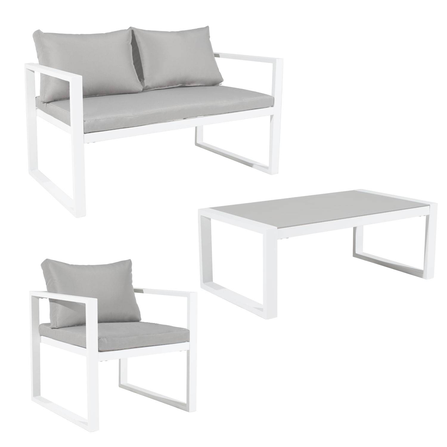 Salon de jardin IBIZA en tissu gris 4 places - aluminium blanc - HAPPY GARDEN - Imagen 9