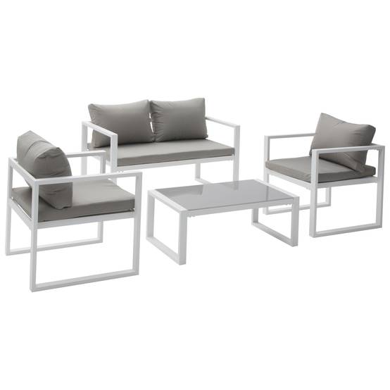 Salon de jardin IBIZA en tissu gris 4 places - aluminium blanc - HAPPY GARDEN - Imagen 1