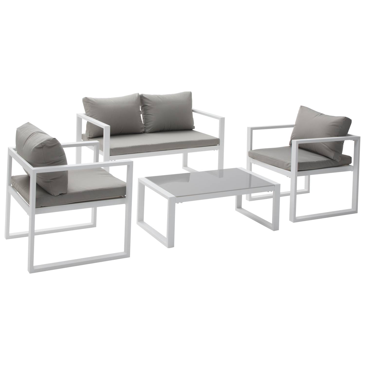 Salon de jardin IBIZA en tissu gris 4 places - aluminium blanc - HAPPY GARDEN - Imagen 1