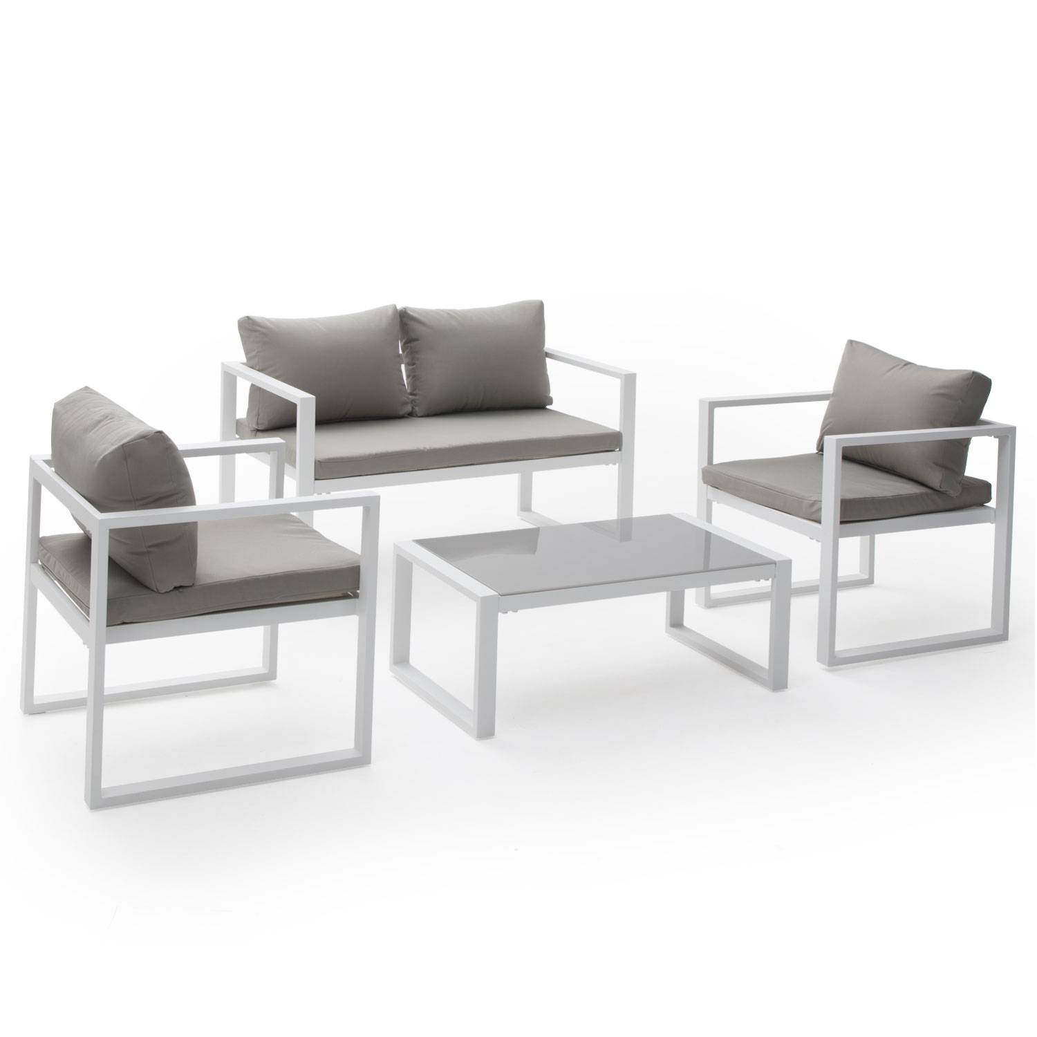 Salon de jardin IBIZA en tissu gris 4 places - aluminium blanc - HAPPY GARDEN - Imagen 8