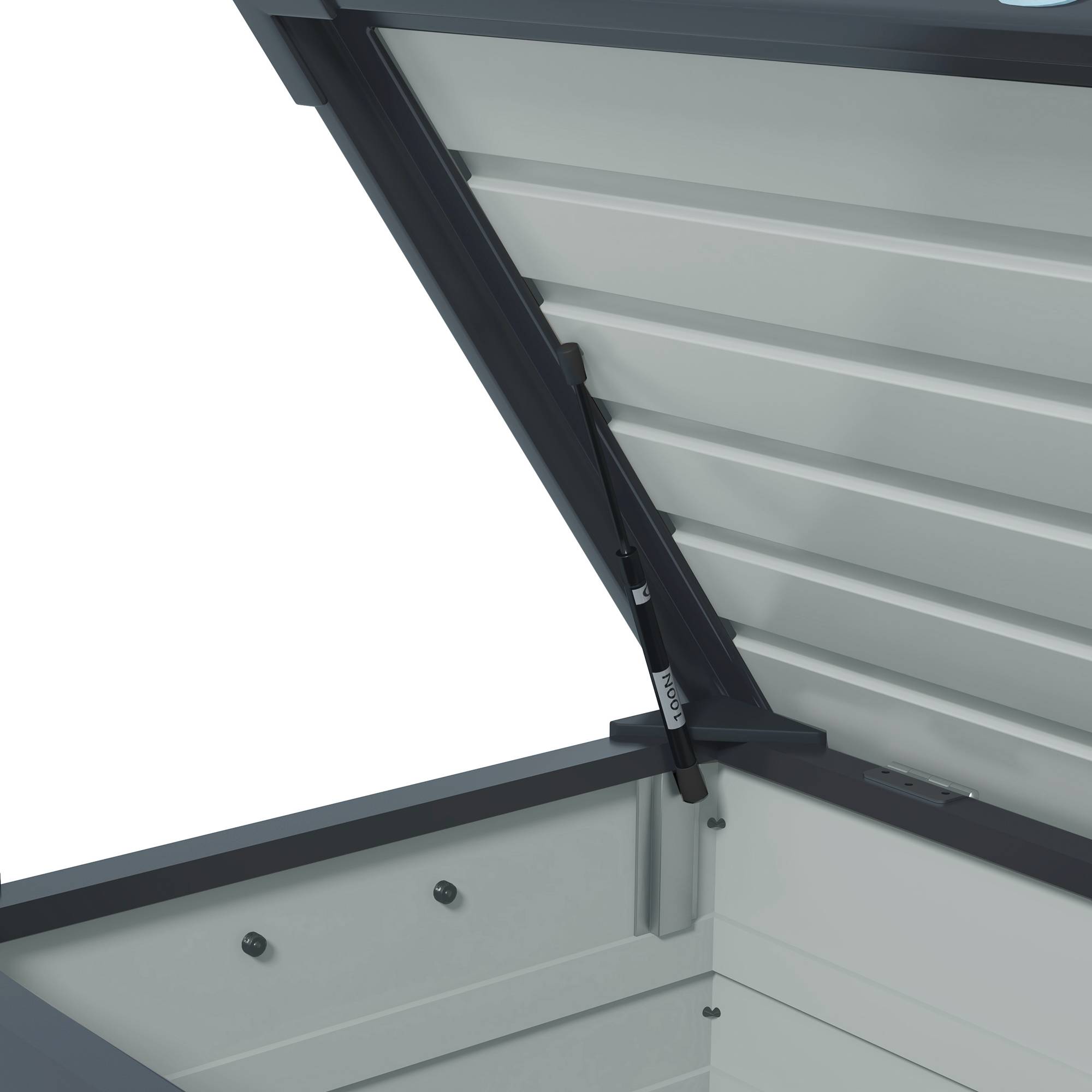 Coffre de rangement 295L en acier galvanisé pour jardin avec vérin et roulettes Gris - ComfortXL Outdoor Living - Image 10