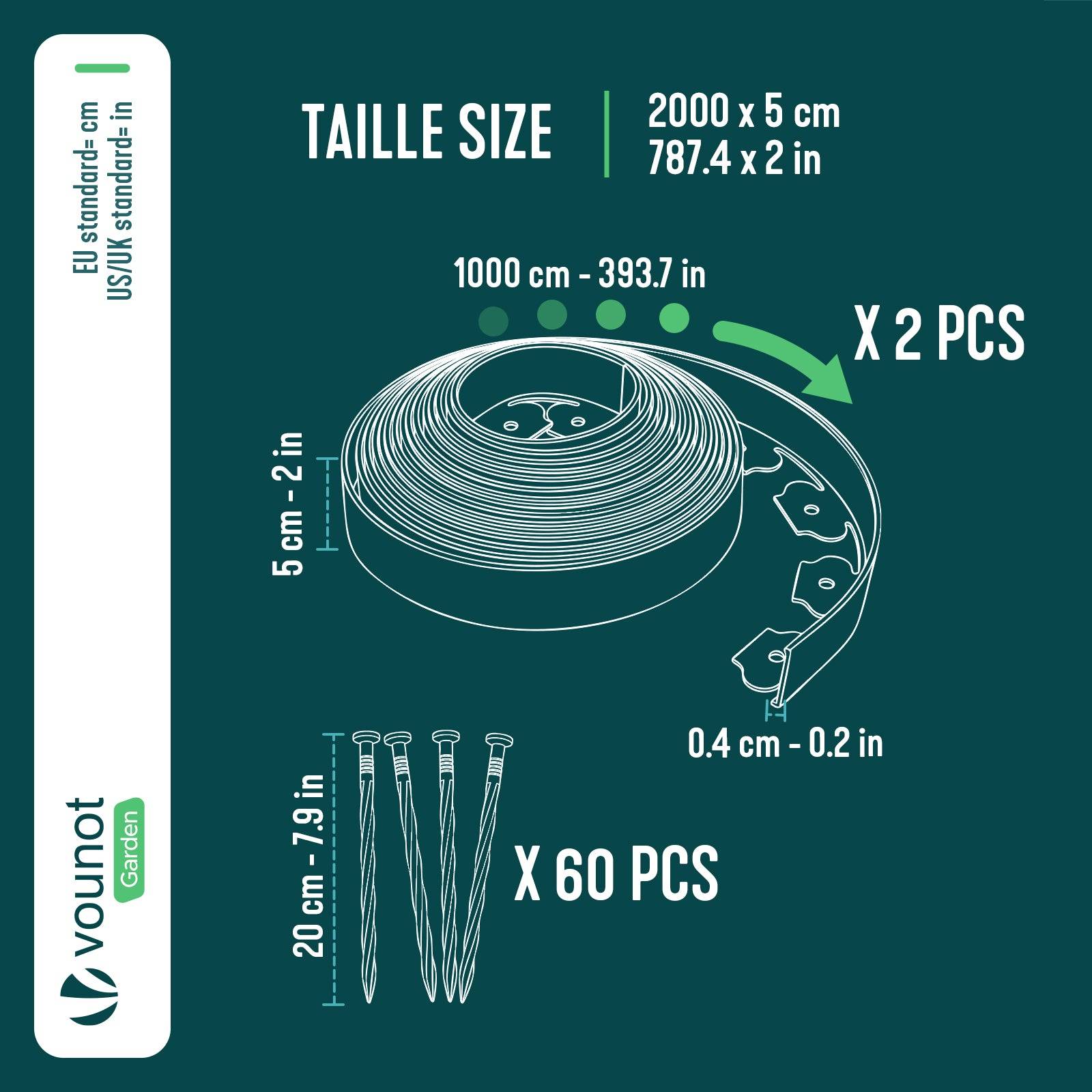 Vounot - Bordure de jardin flexible plastique 20m avec 60 piquets vert - hauteur 5cm - epaisseur 4mm - Image 3