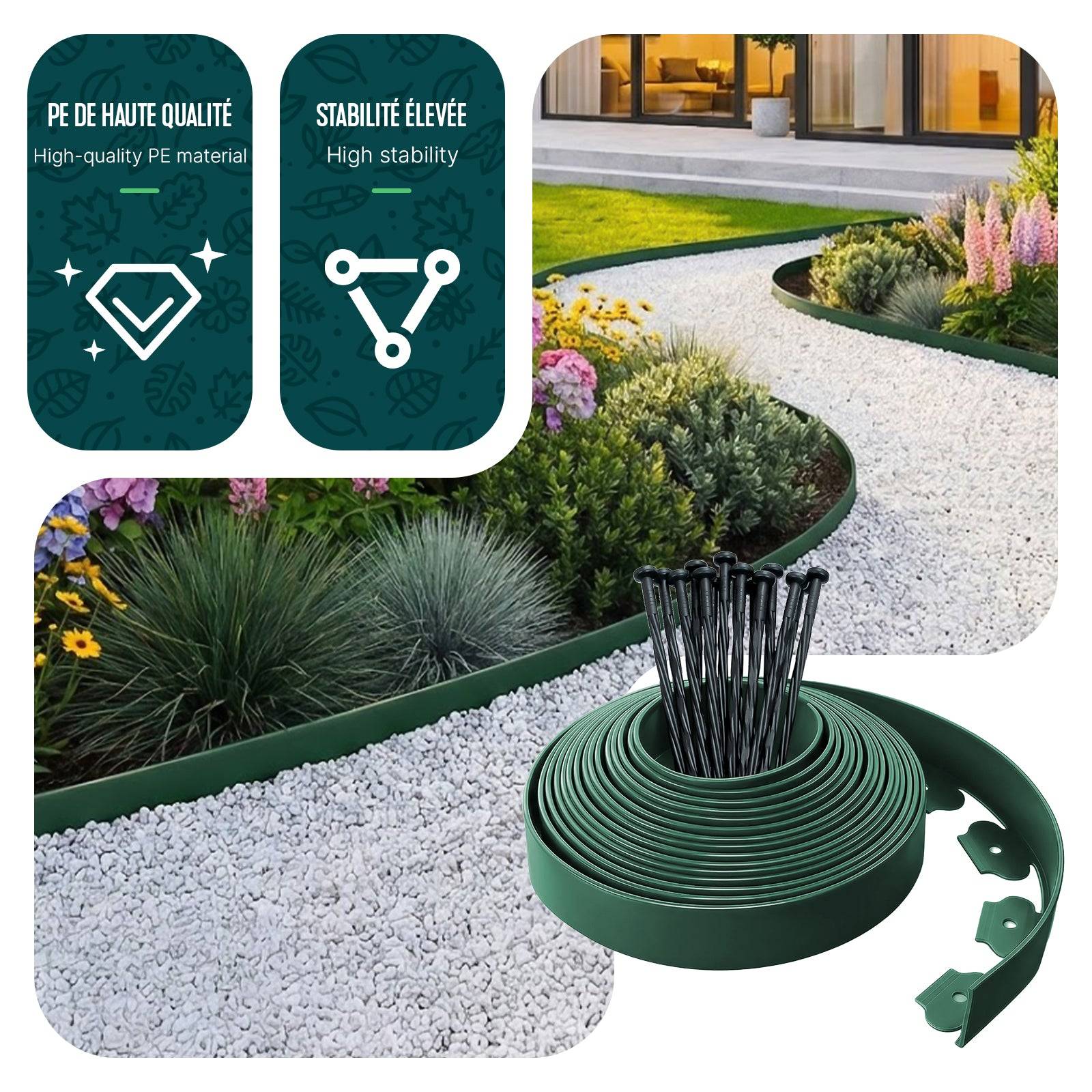 Vounot - Bordure de jardin flexible plastique 20m avec 60 piquets vert - hauteur 5cm - epaisseur 4mm - Image 4