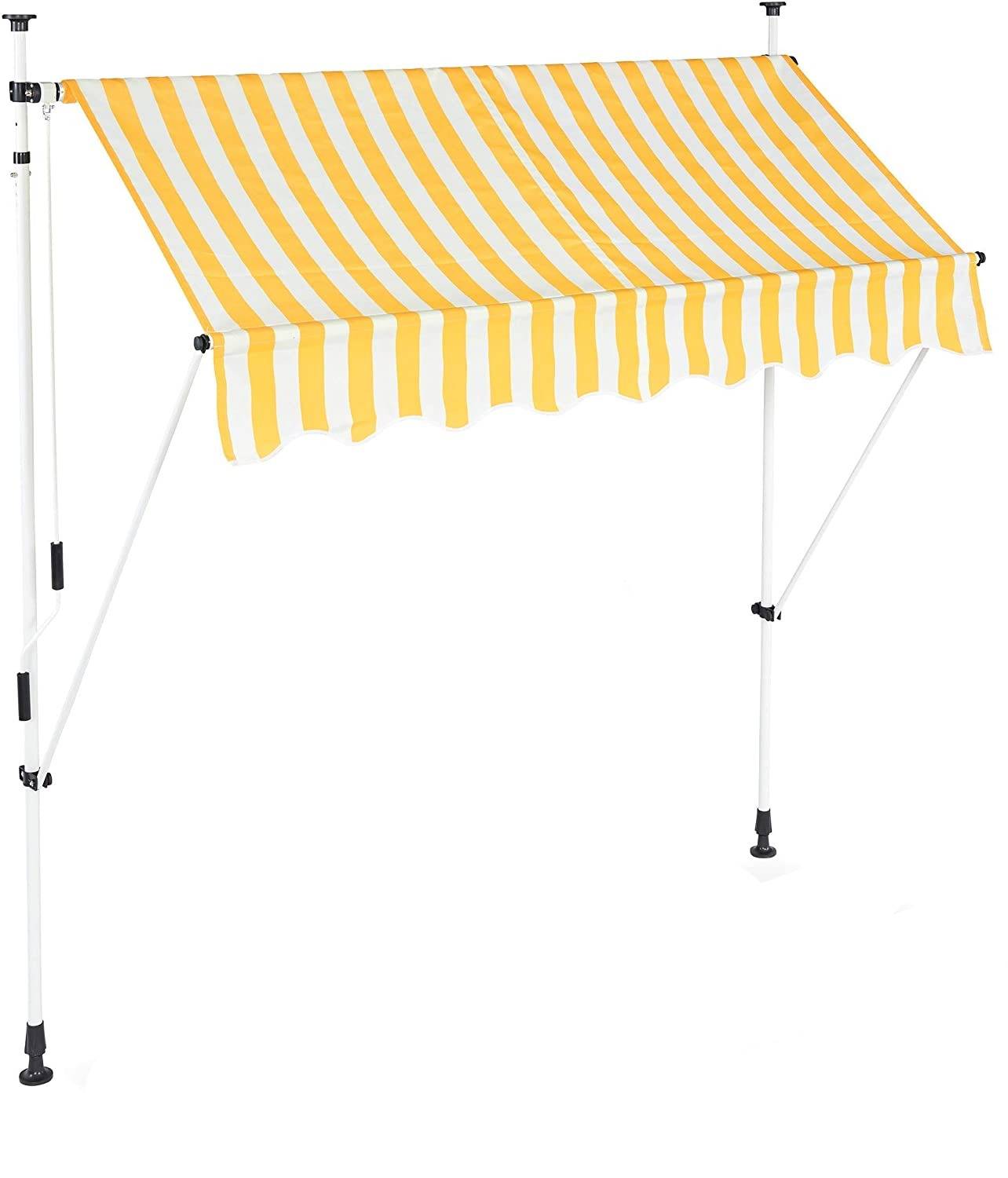 Helloshop26 - Store banne télescopique de balcon manivelle hauteur réglable résistant uv polyester acier 200 x 120 cm blanc et jaune - Imagen 1