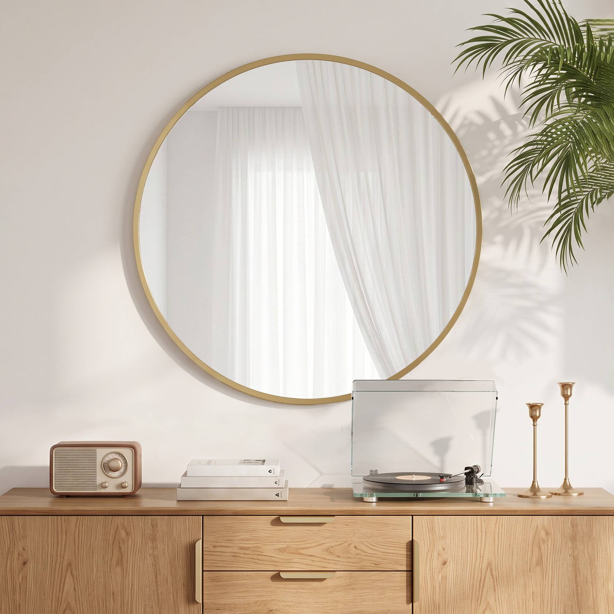 Sans Marque - Miroir mural rond Ø61 cm cadre alliage aluminium salle bain chambre salon couloir doré - Image 4