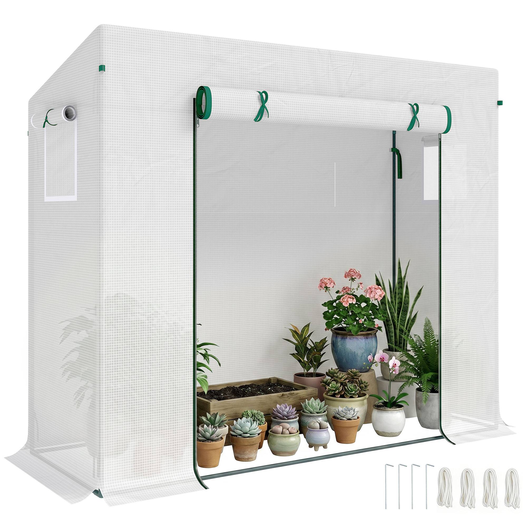 Serre de Jardin Acier pour Tomates et Fleurs avec Porte Enroulable 200x76x168 cm Blanc - ComfortXL Outdoor Living