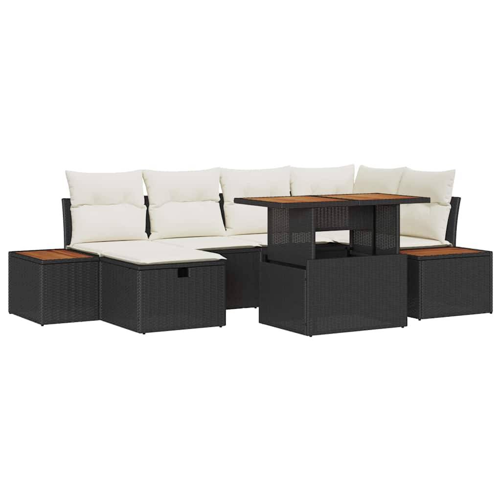 Salon De Jardin Extérieur 6PCS Polyrotin Gris Pour 7 Personnes - Canapé Table Basse Résistant Intempéries