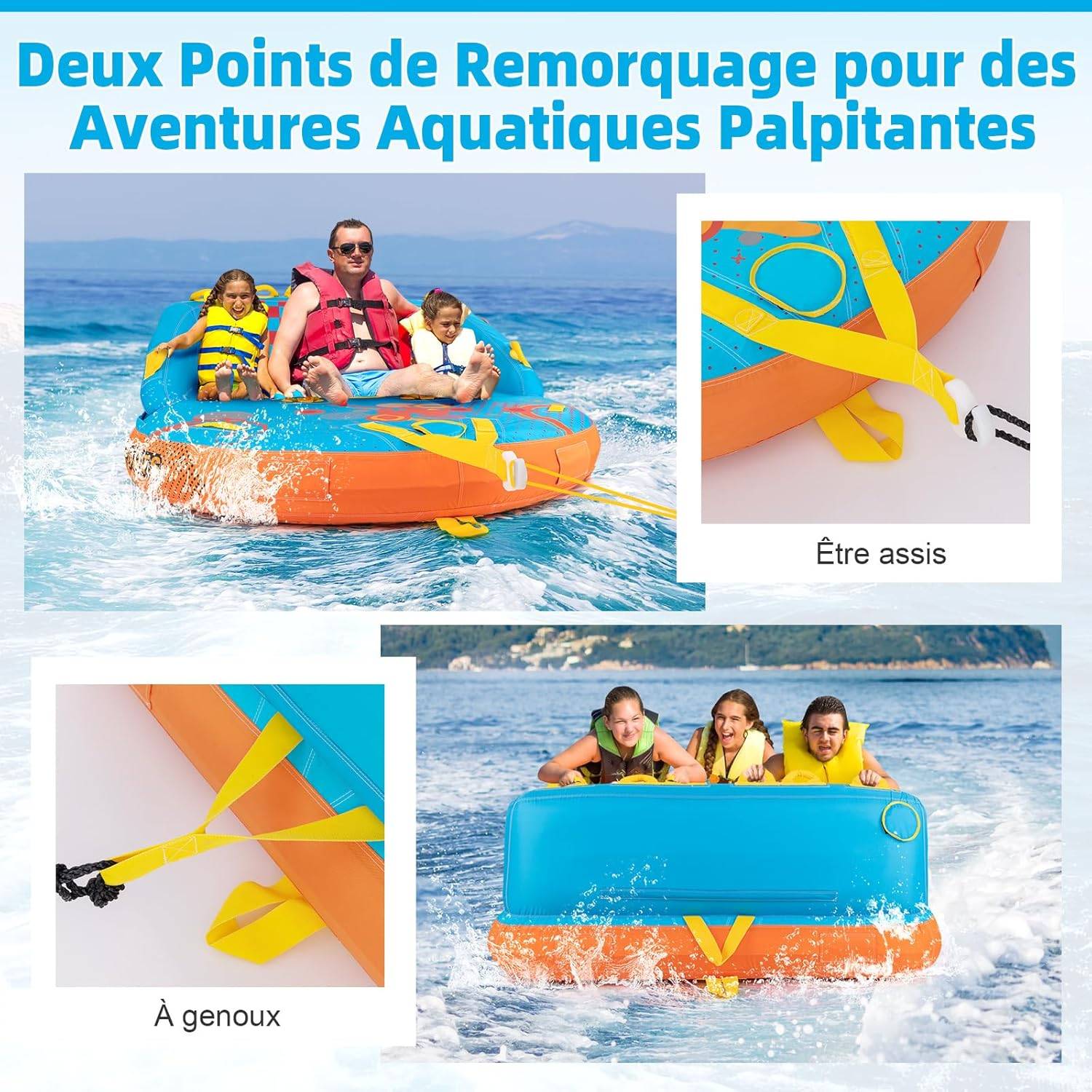 Bouée Tractée Gonflable VEVOR 2 Places – Nylon/PVC, Rapide à Gonfler, Pour Sensations Nautiques