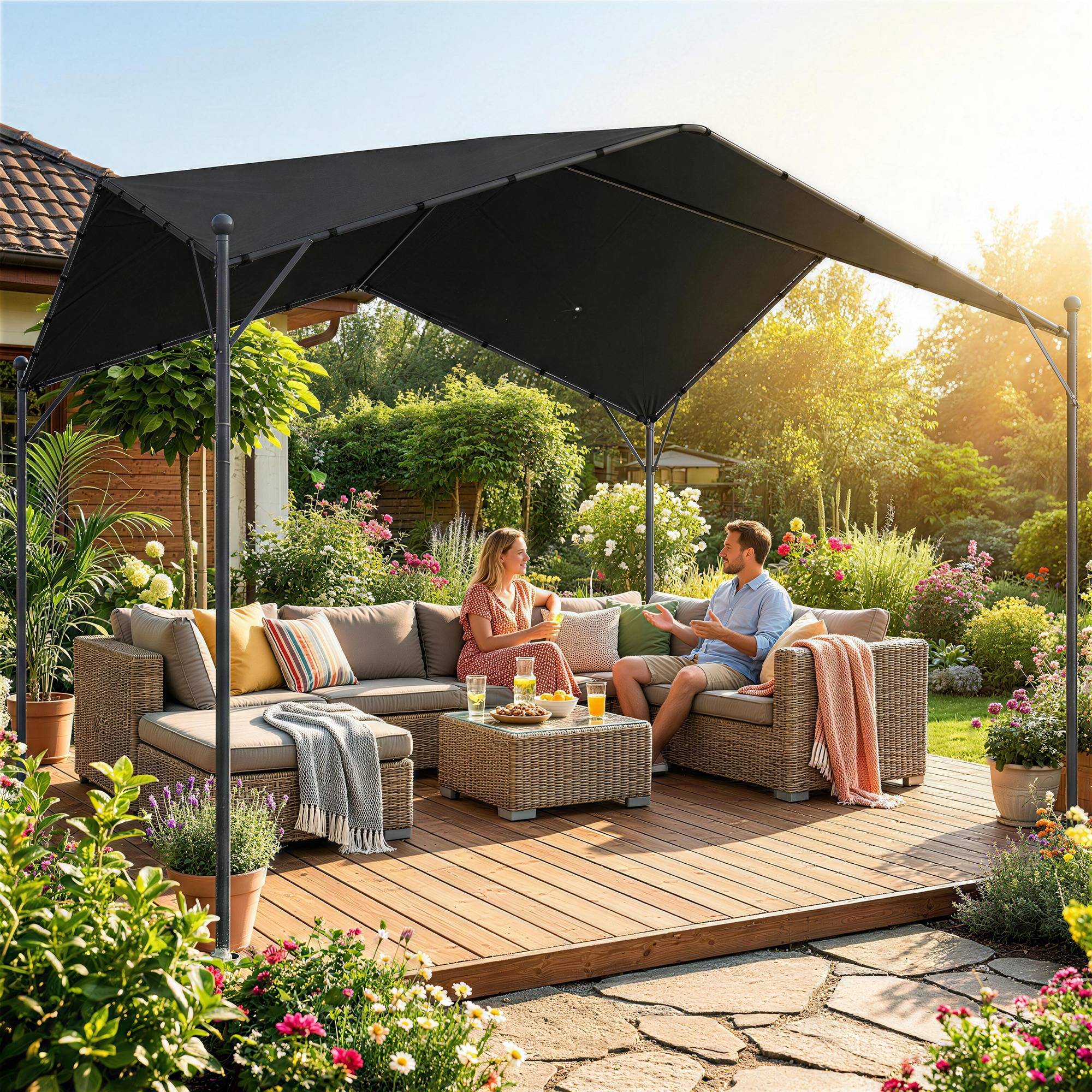 Pergola de Jardin 3x3m Métal Galvanisé avec Toit Incliné Anti-Pluie Gris - ComfortXL Outdoor Living - Image 3