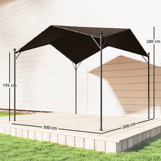 Pergola de Jardin 3x3m Métal Galvanisé avec Toit Incliné Anti-Pluie Gris - ComfortXL Outdoor Living - Image 5