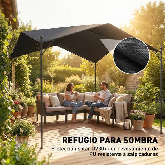 Pergola de Jardin 3x3m Métal Galvanisé avec Toit Incliné Anti-Pluie Gris - ComfortXL Outdoor Living - Image 8