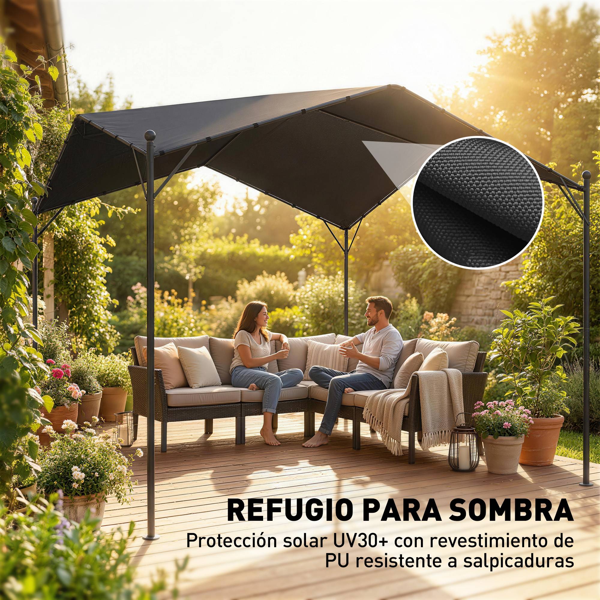 Pergola de Jardin 3x3m Métal Galvanisé avec Toit Incliné Anti-Pluie Gris - ComfortXL Outdoor Living - Image 8