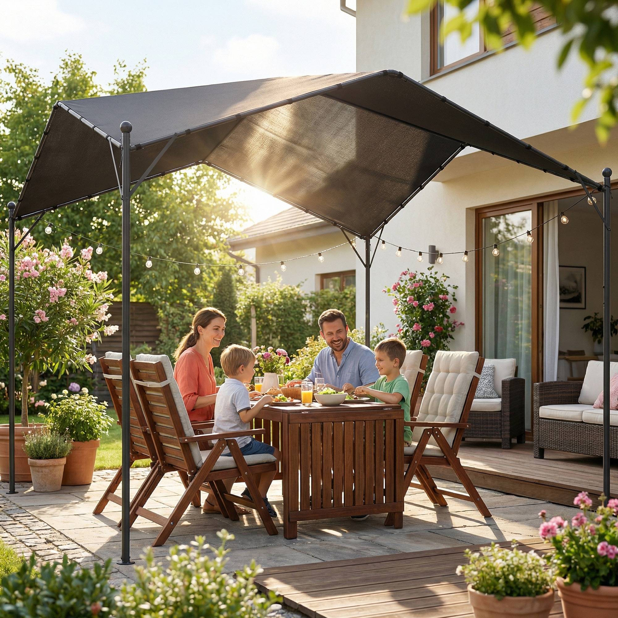 Pergola de Jardin 3x3m Métal Galvanisé avec Toit Incliné Anti-Pluie Gris - ComfortXL Outdoor Living - Image 9