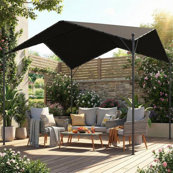 Pergola de Jardin 3x3m Métal Galvanisé avec Toit Incliné Anti-Pluie Gris - ComfortXL Outdoor Living - Image 4