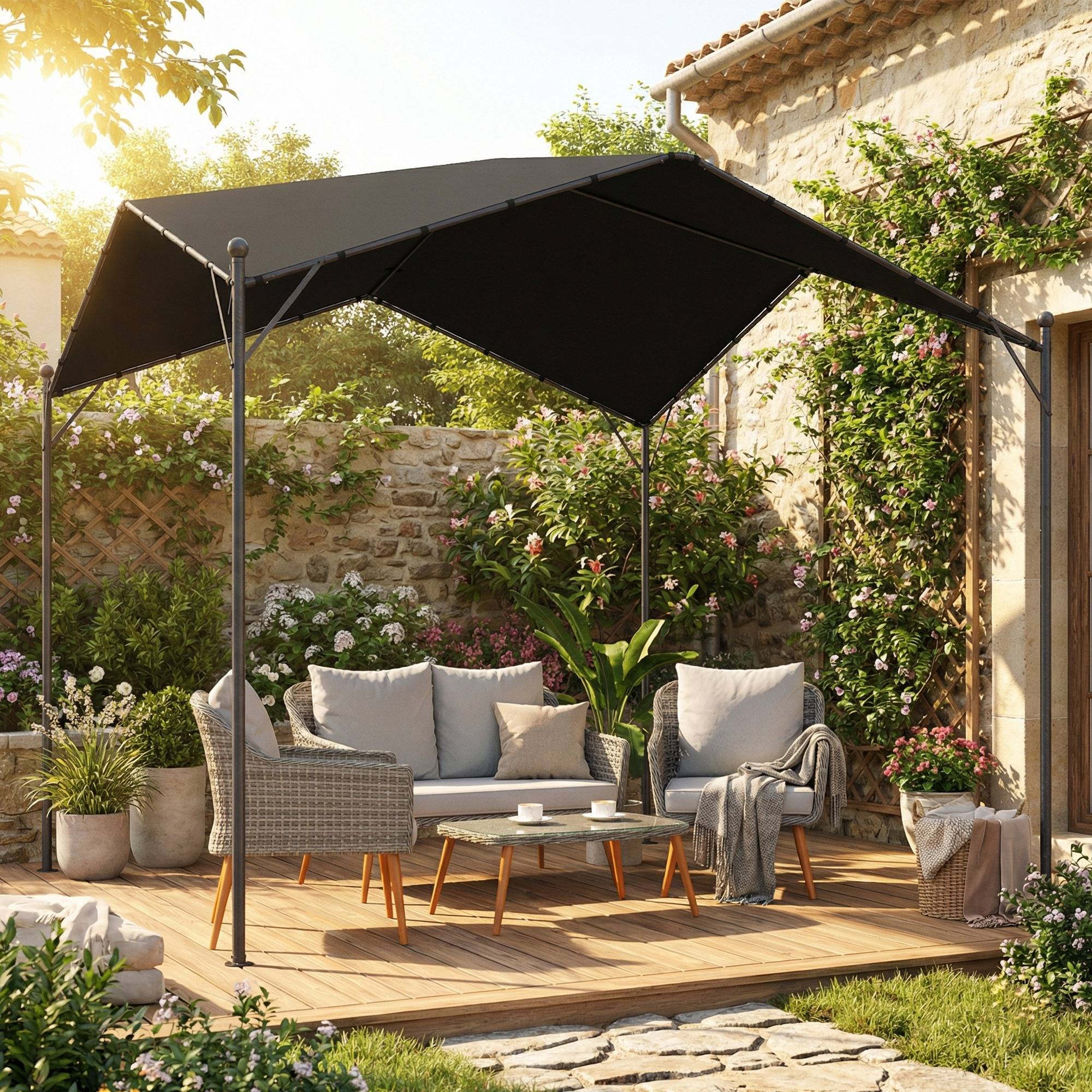 Pergola de Jardin 3x3m Métal Galvanisé avec Toit Incliné Anti-Pluie Gris - ComfortXL Outdoor Living - Image 10