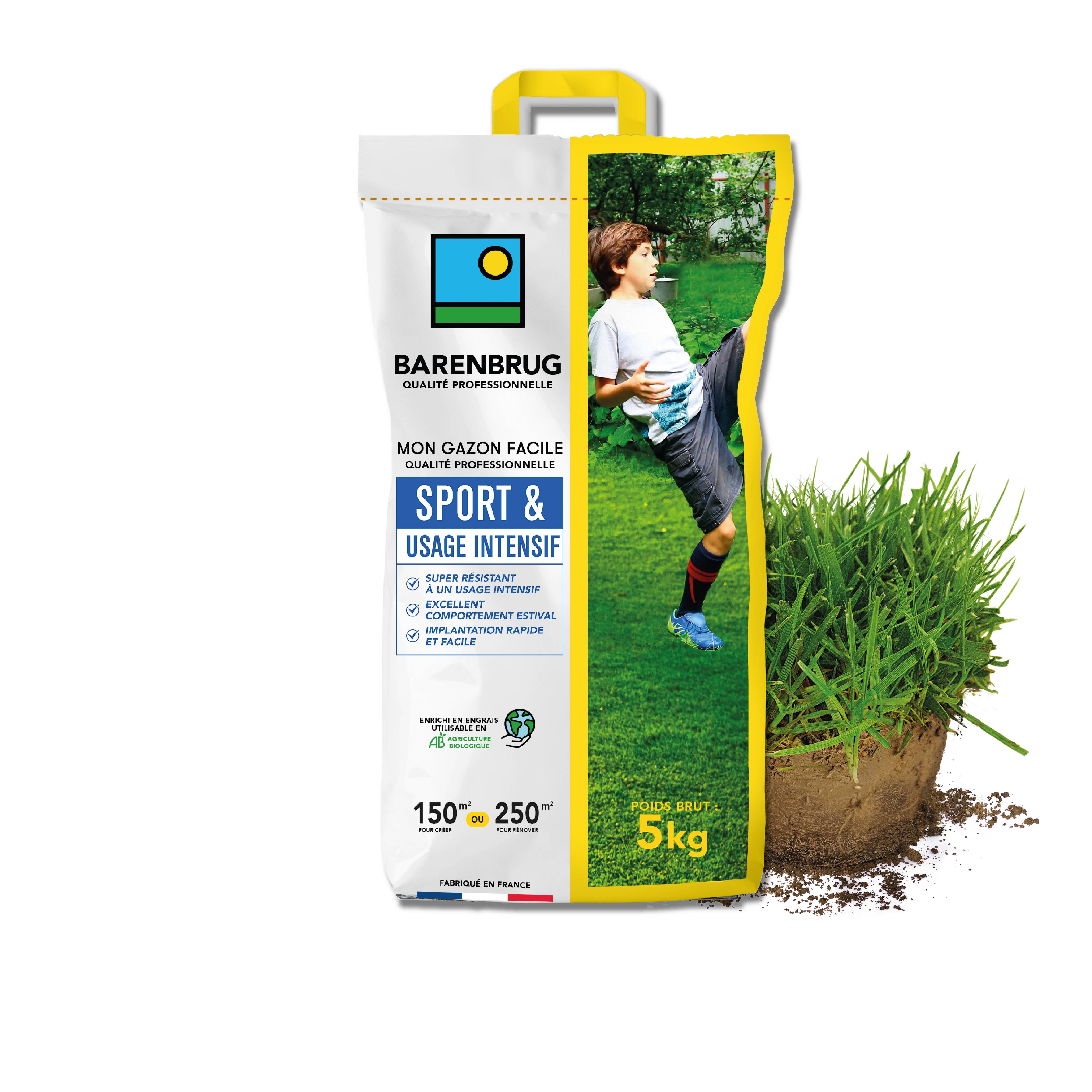 Gazon Sport & Usage intensif - Super Résistant - Excellent Comportement Estival - Implantation Rapide et Facile - 5KG - BARENBRUG - Image 1