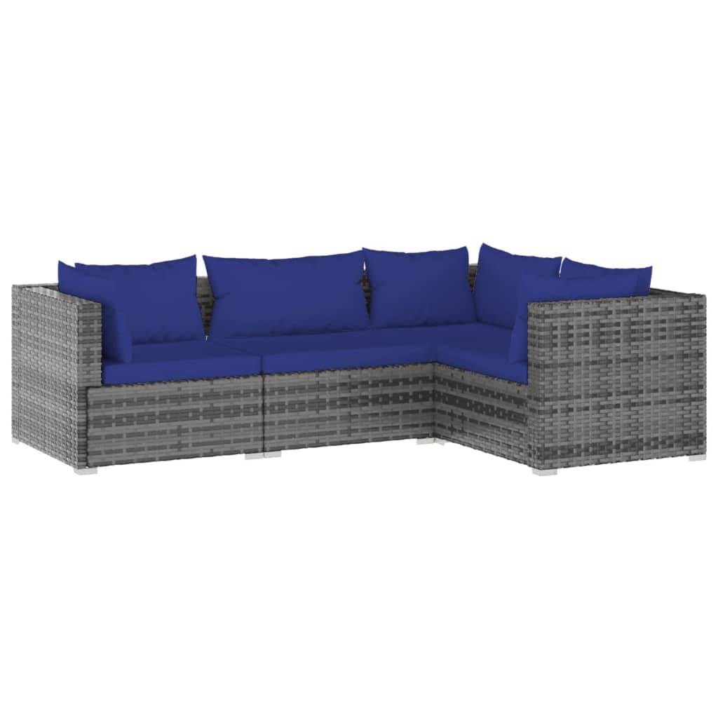 Helloshop26 - Salon de jardin meuble d'extérieur ensemble de mobilier 4 pièces avec coussins résine tressée gris - Imagen 1
