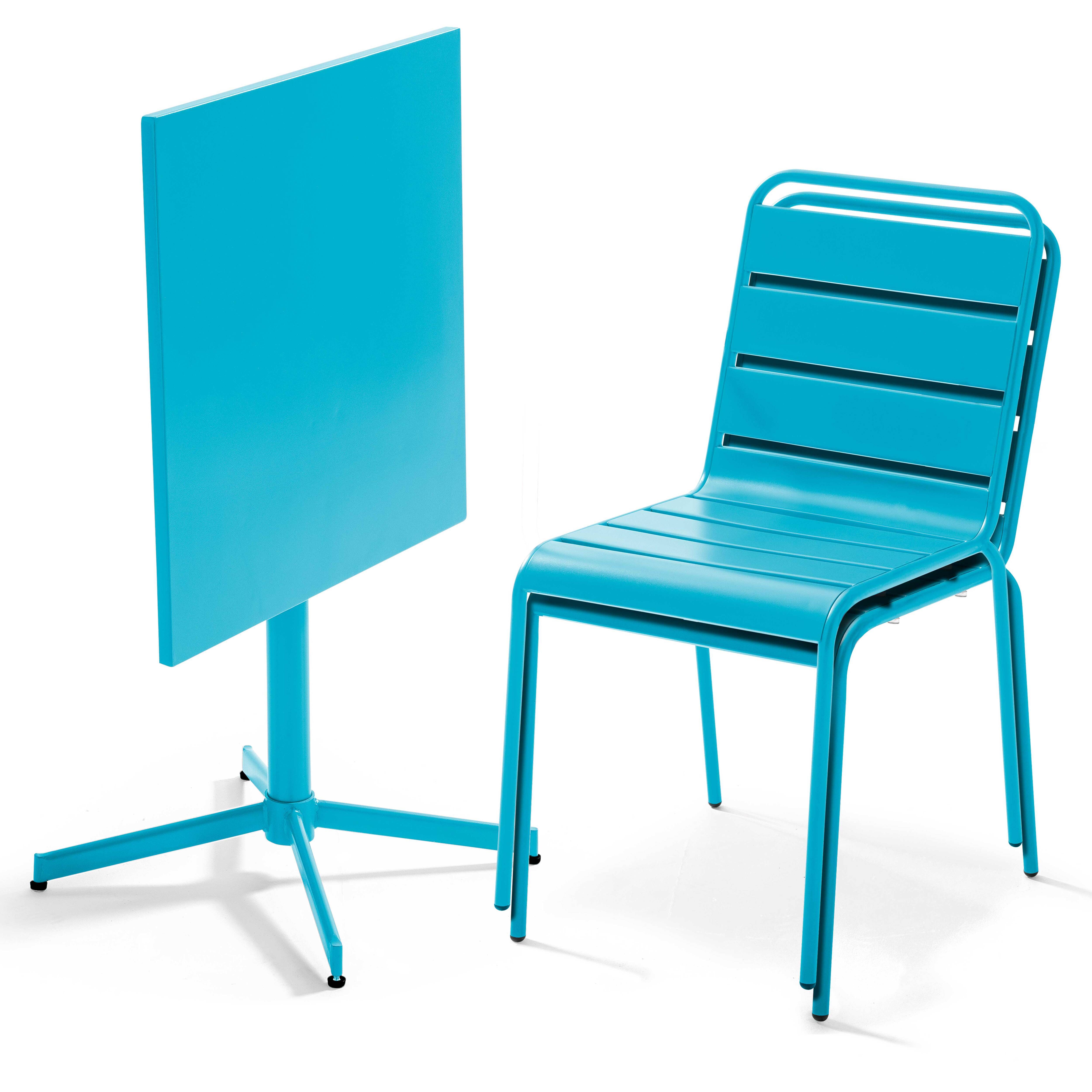 Oviala - Ensemble table de jardin carrée et 2 chaises métal turquoise Palavas - Oviala - Image 2