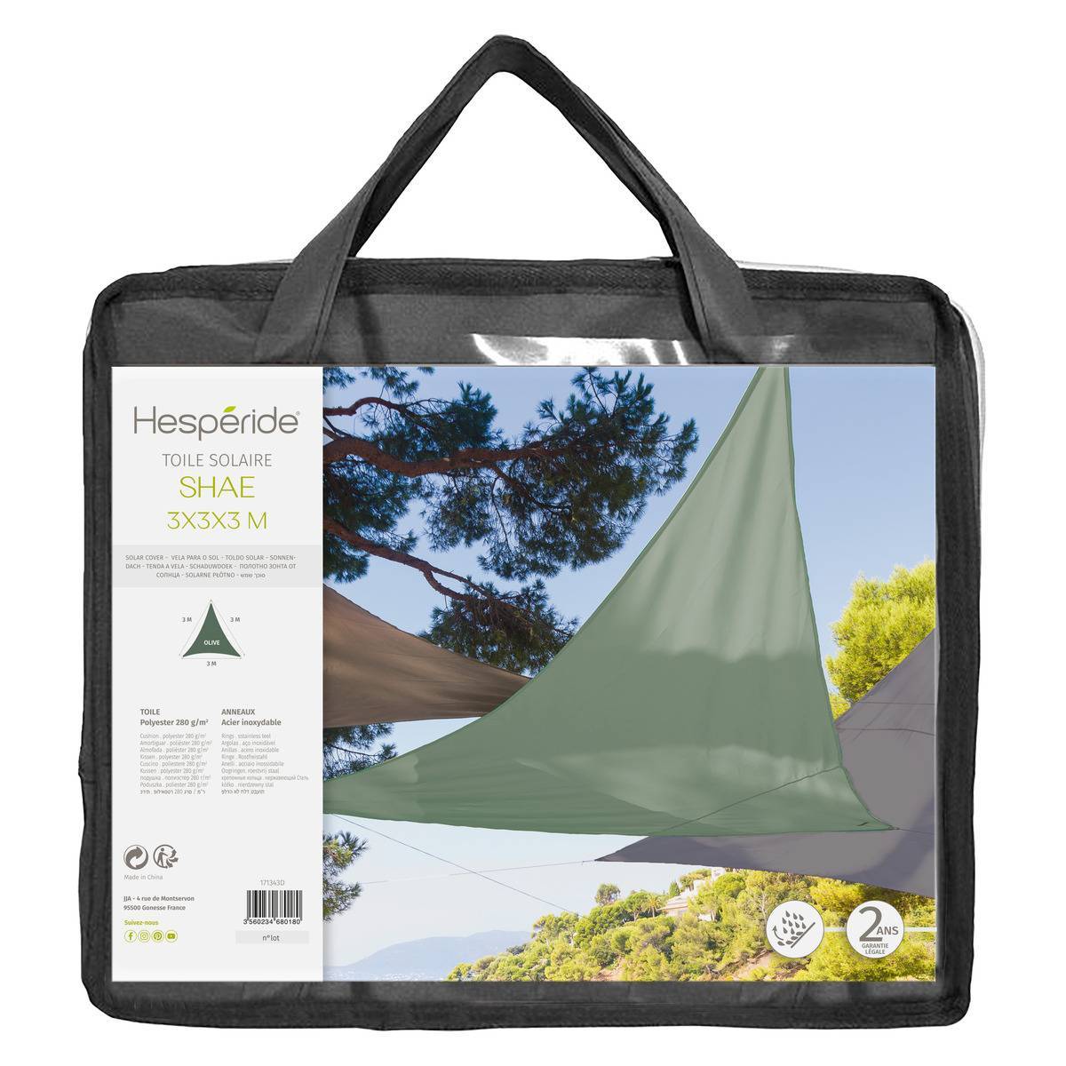 Hesperide - Voile d ombrage triangulaire "Shae" vert olive 3x3x3m en polyester Hespéride - Imagen 3