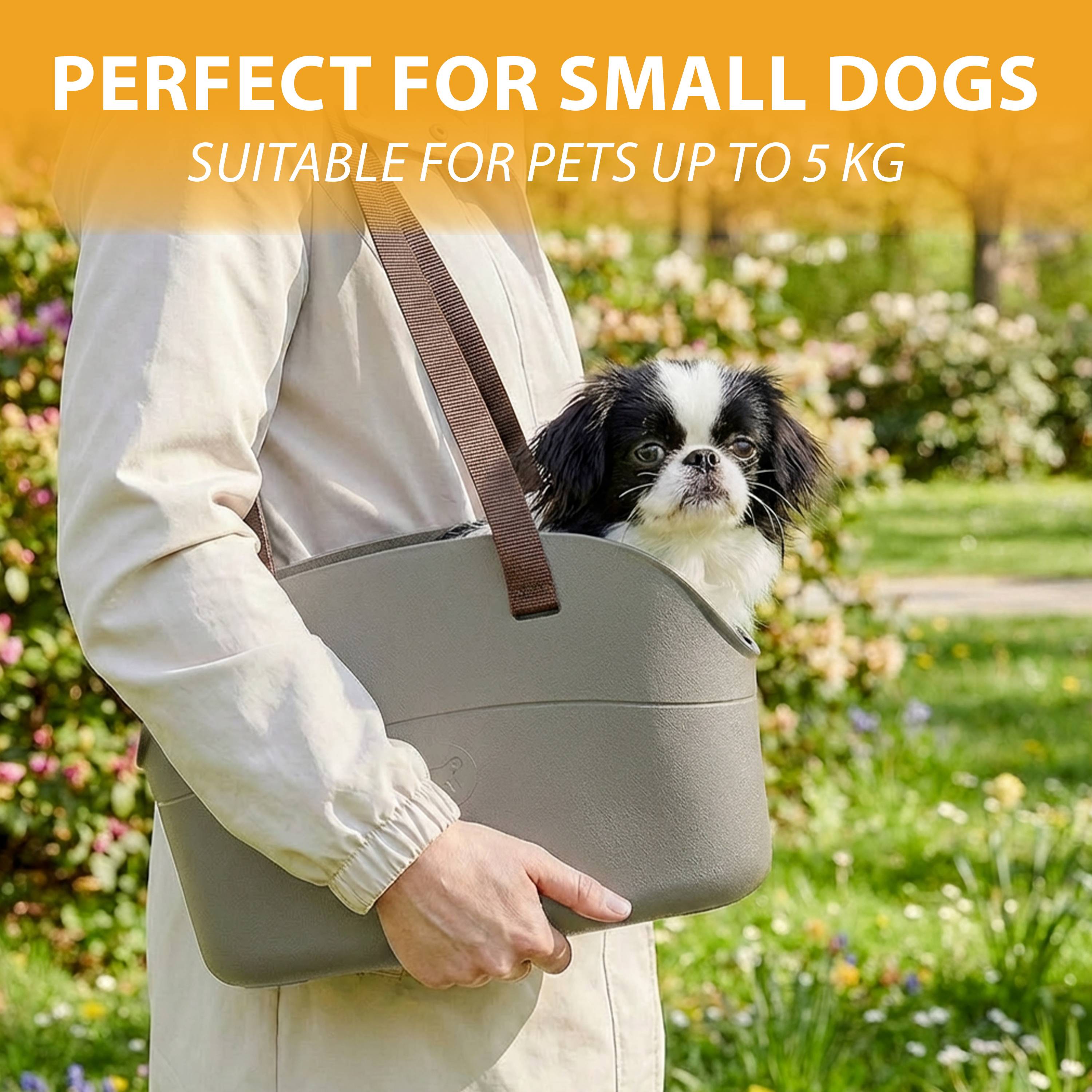 Ferplast - Ferplast Sac pour chiens WITH-ME SMALL, en caoutchouc EVA, poignées réglables, ceinture de sécurité incluse, 14 x 35 x h 22 cm Taupe - Imagen 7