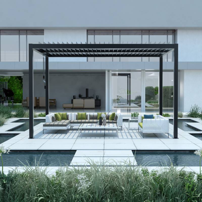 Pergola bioclimatique autoportante aluminium 3x3m anthracite X-METAL lames orientables - Image 4