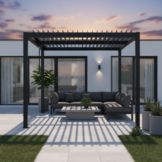 Pergola bioclimatique autoportante aluminium 3x3m anthracite X-METAL lames orientables - Image 1
