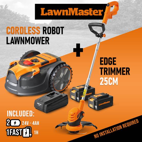 Lawn Master - Robot tondeuse autonome 24V sans fil périmétrique - Le robot le plus simple du marché + Coupe bordures 24v et 2 batteries. - Image 2