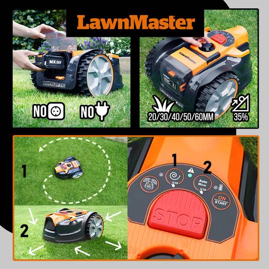 Lawn Master - Robot tondeuse autonome 24V sans fil périmétrique - Le robot le plus simple du marché + Coupe bordures 24v et 2 batteries. - Image 4