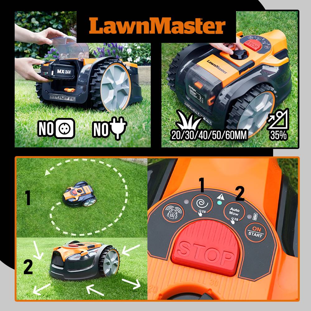 Lawn Master - Robot tondeuse autonome 24V sans fil périmétrique - Le robot le plus simple du marché + Coupe bordures 24v et 2 batteries. - Image 4