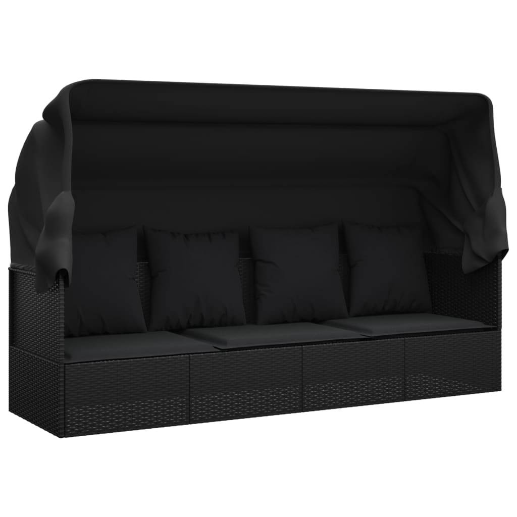 Helloshop26 - Lit de salon d'extérieur toit et coussins 203 x 58 x 56 cm résine tressée noir - Imagen 1