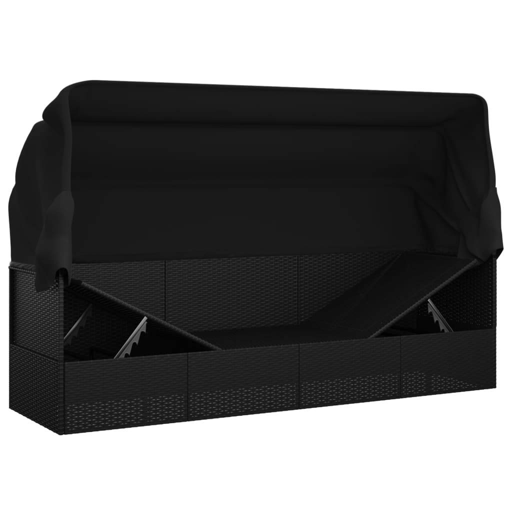 Helloshop26 - Lit de salon d'extérieur toit et coussins 203 x 58 x 56 cm résine tressée noir - Imagen 7