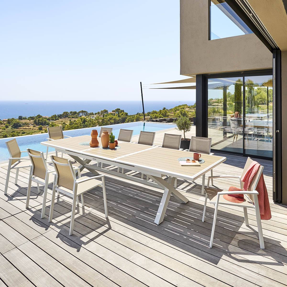 Hesperide - Table de jardin extensible "Axiome" en aluminium lin & blanc traité époxy 12 places - Hespéride - Imagen 1