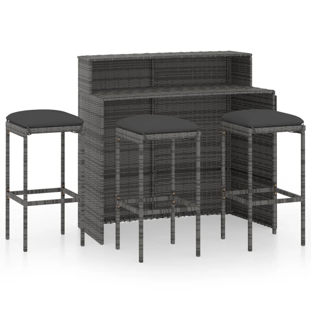 Helloshop26 - Ensemble de bar de jardin avec coussins 4 pièces gris - Imagen 1