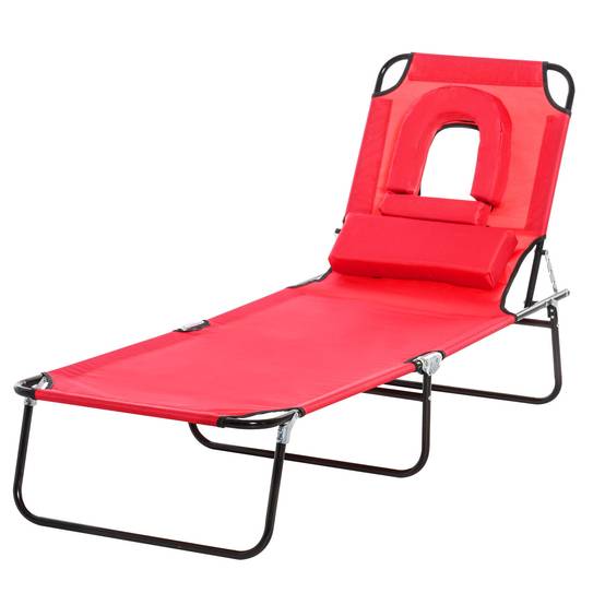 Sans Marque - Bain de Soleil Pliable transat inclinable 4 Positions Chaise Longue 3 Coussins fournis Rouge - Image 2