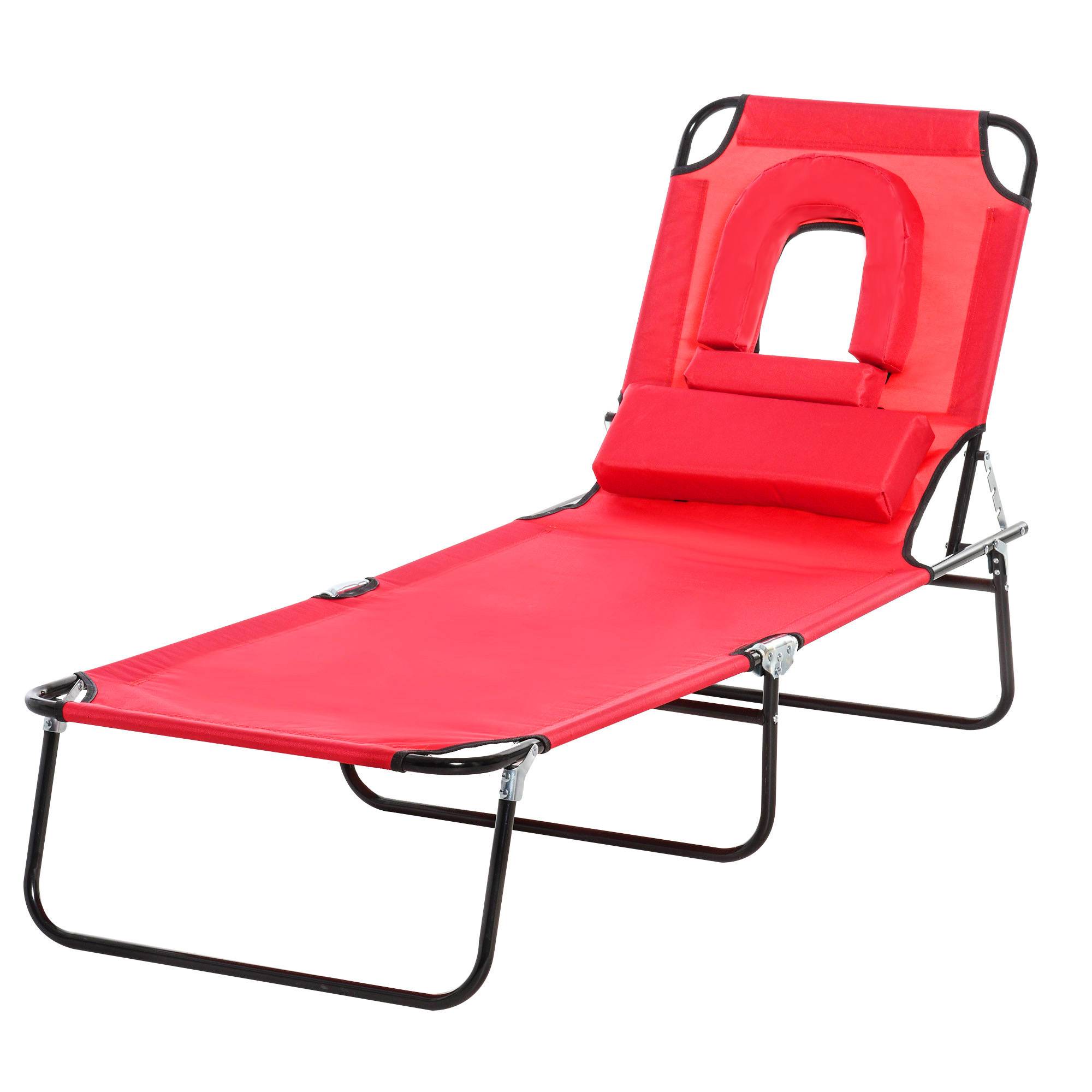 Sans Marque - Bain de Soleil Pliable transat inclinable 4 Positions Chaise Longue 3 Coussins fournis Rouge - Image 2