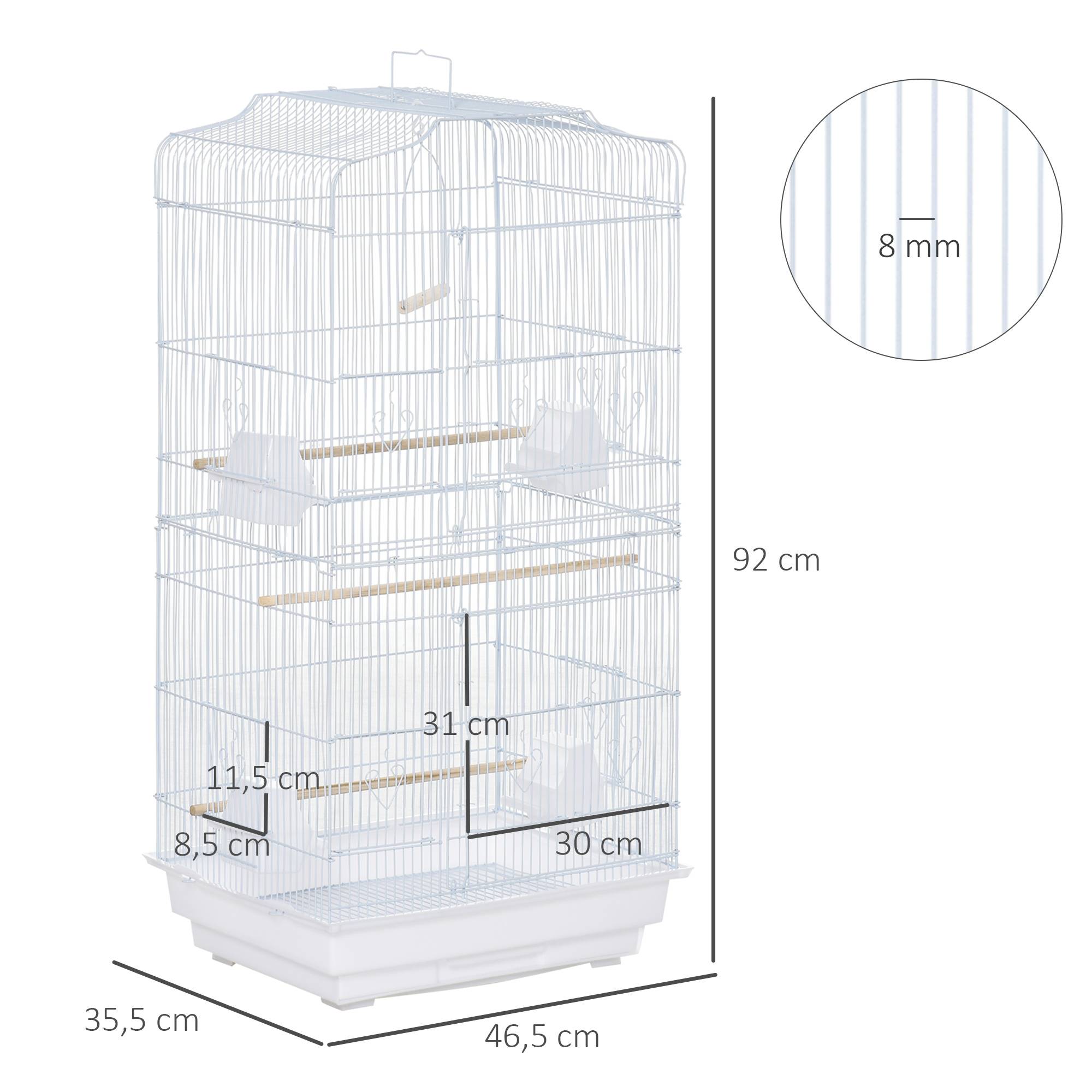 Pawhut - Cage à oiseaux volière avec mangeoires perchoirs plateau amovible 2 portes dim. 46,5L x 35,5l x 92H cm métal blanc - Imagen 3