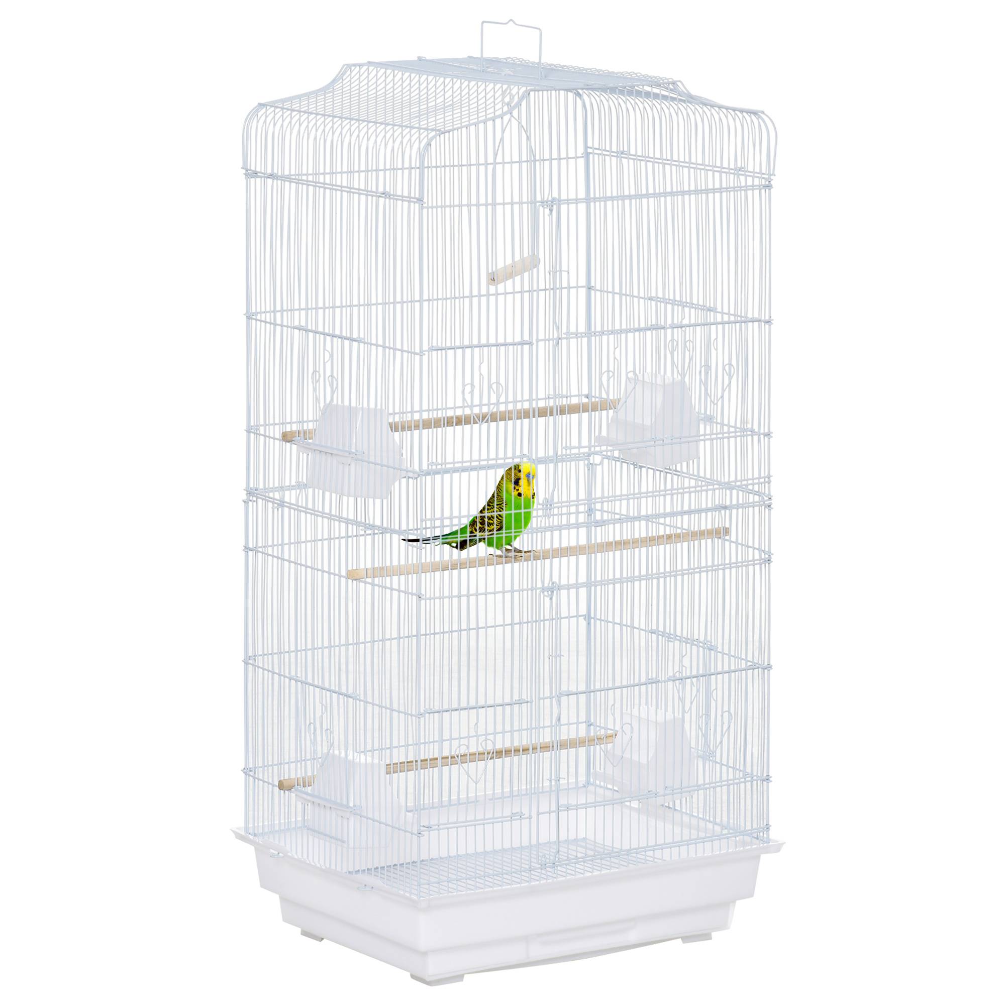 Pawhut - Cage à oiseaux volière avec mangeoires perchoirs plateau amovible 2 portes dim. 46,5L x 35,5l x 92H cm métal blanc - Imagen 1