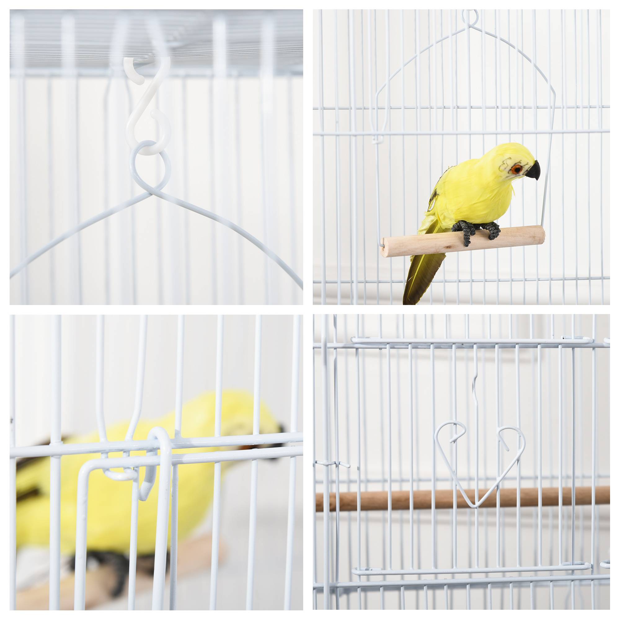 Pawhut - Cage à oiseaux volière avec mangeoires perchoirs plateau amovible 2 portes dim. 46,5L x 35,5l x 92H cm métal blanc - Imagen 9