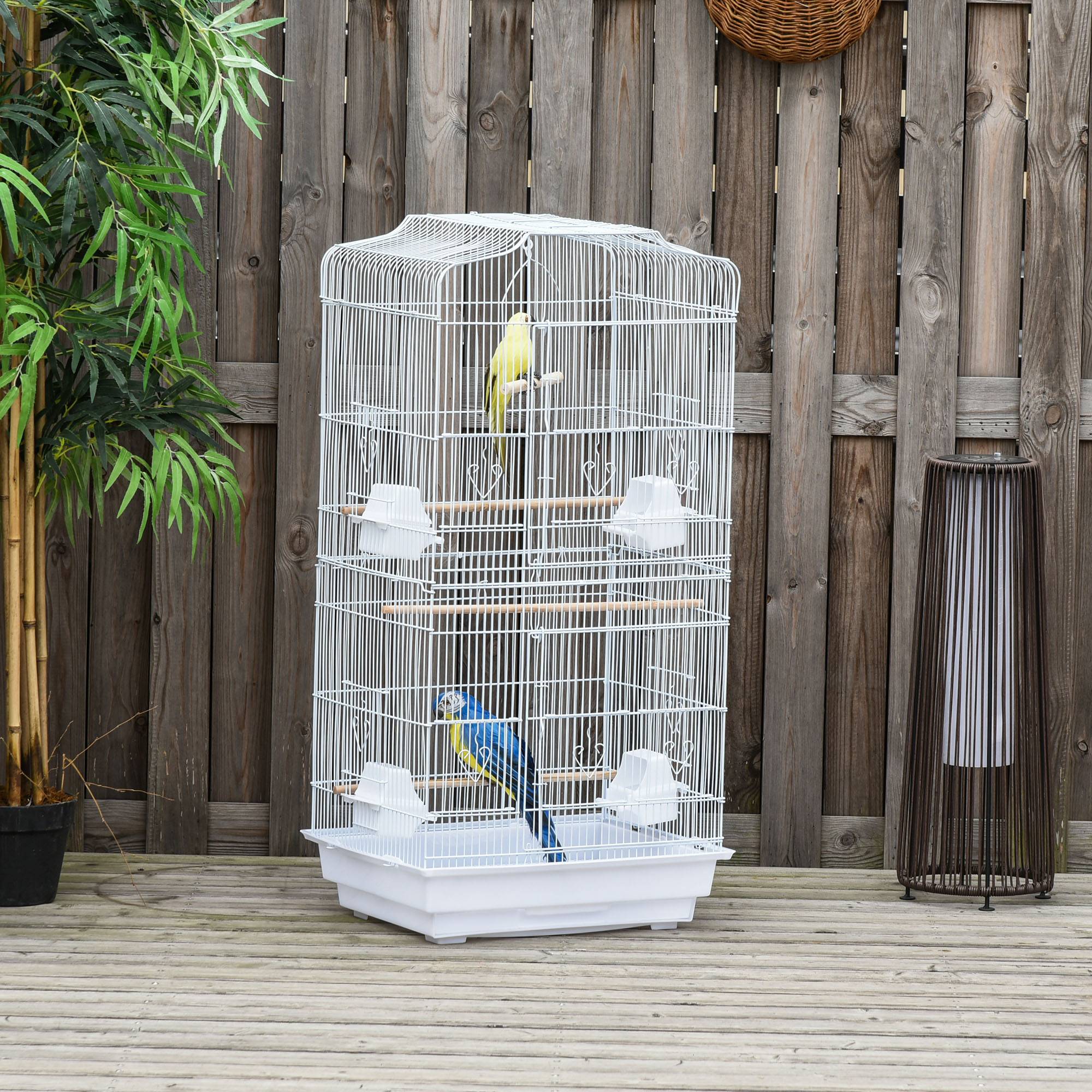 Pawhut - Cage à oiseaux volière avec mangeoires perchoirs plateau amovible 2 portes dim. 46,5L x 35,5l x 92H cm métal blanc - Imagen 8