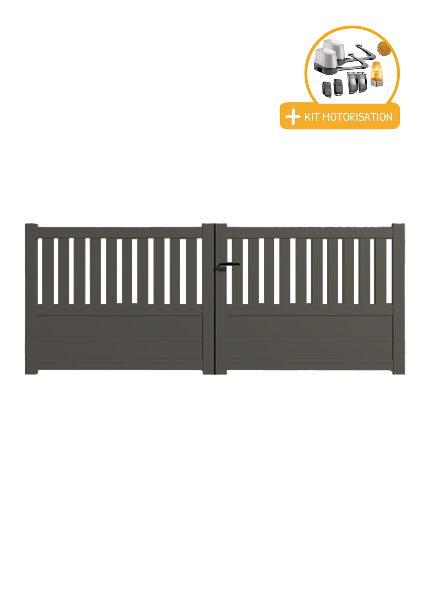 Portail Packit - Portail alu battant semi-ajouré en kit +MOT dim. L.4000 (entre piliers) X H.1300 mmMOT LOCKYVIA (à bras)  Gris Quartz (RAL 7039) - Imagen 1